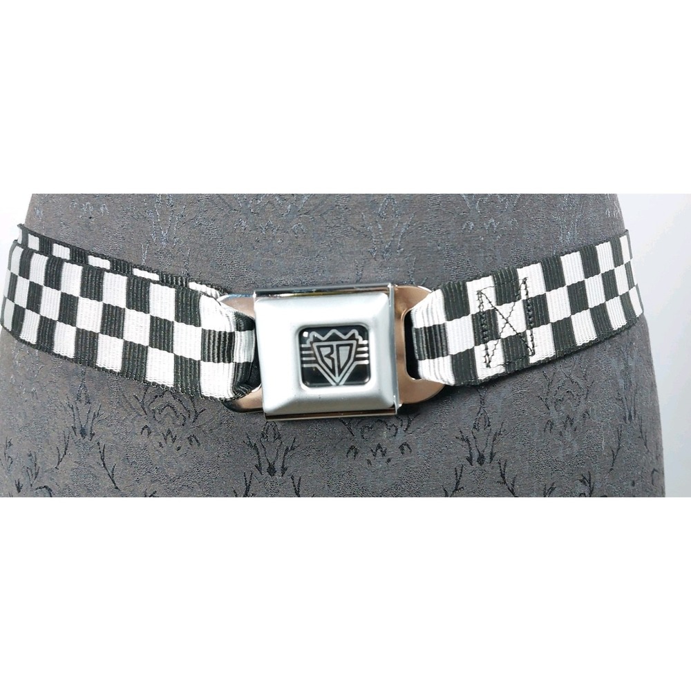 Buckle Down Seatbelt Style Belt Black White Check Adult L (fits 25"-44")